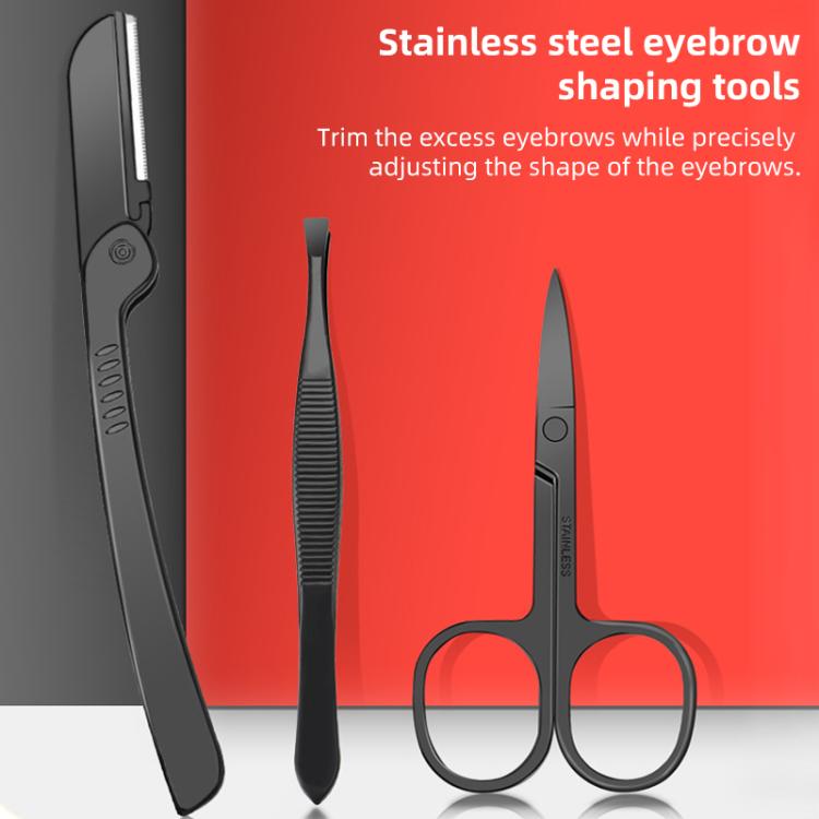 Stainless steel eyebrow trimming tools: tweezers and scissors