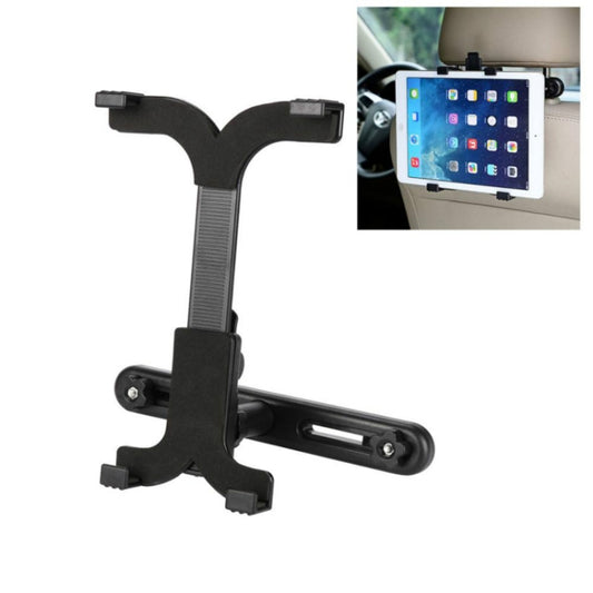 Black 360° car headrest tablet mount bracket with adjustable holder arms