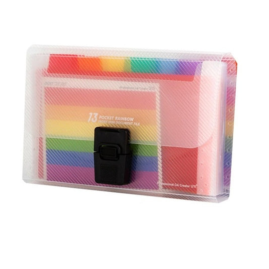 A6 multicolor expanding file folder with black buckle and rainbow pocket sections