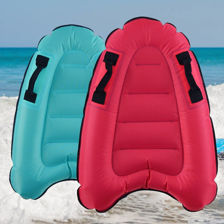 Pair of inflatable kick boards: turquoise and rose red with black strap handles