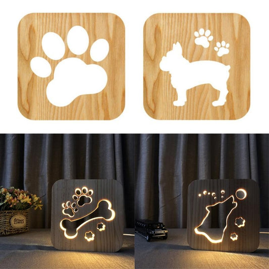 Creative Shape Wooden Night Lamp Bedroom Decoration Warm Light LED, Bones, Cat Paw, Dog, Wolve
