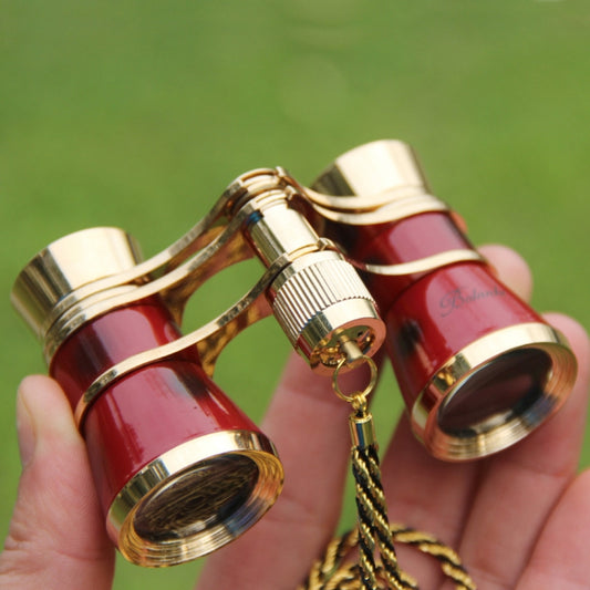 Metal 3X25 Belt Gold Plating Red Classical Gift Mirror Telescope, Wine Red with Chain