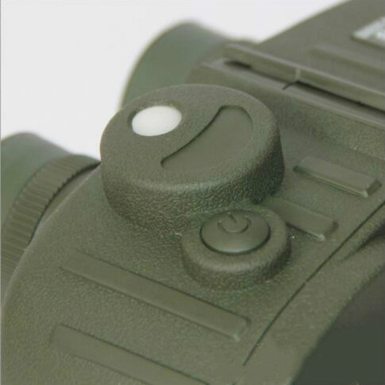 Olive-green binocular telescope with control dial on textured body.