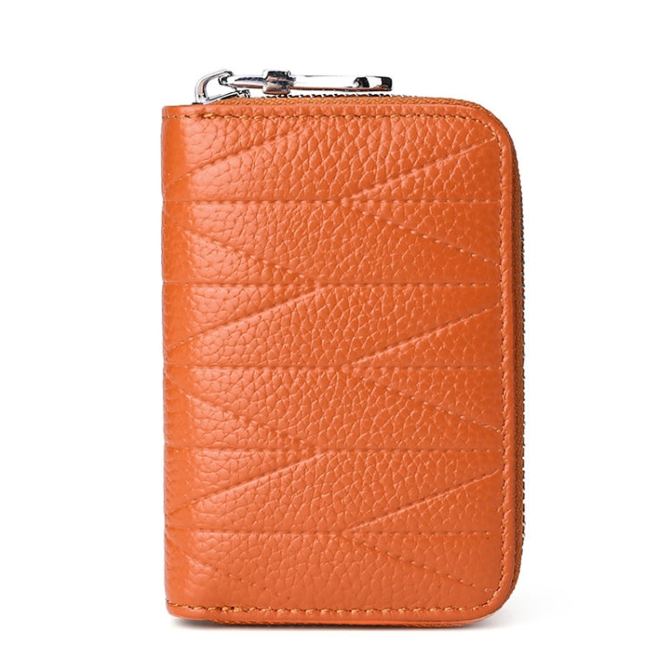 Quilted zip card wallet with metal key ring, peach orange