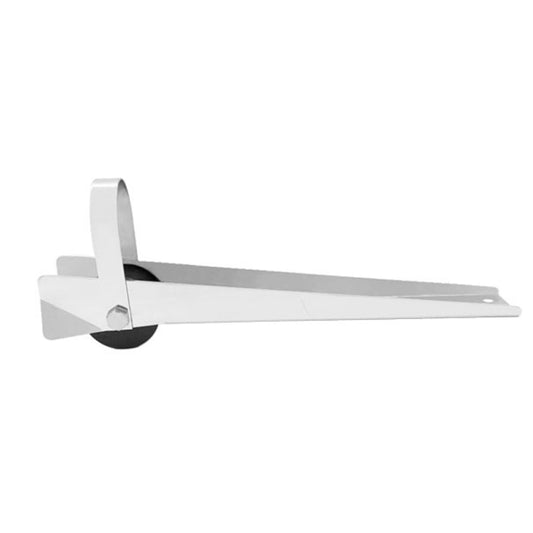 Stainless steel anchor bracket with black cradle, side-mounted on a flat base plate