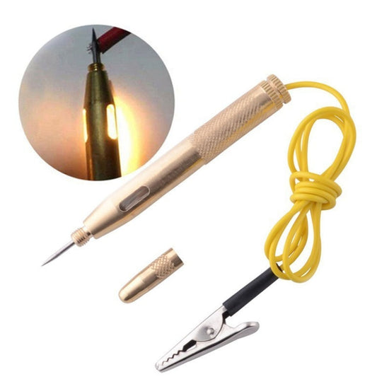 Copper electric circuit test pen with pointed tip and yellow power cord