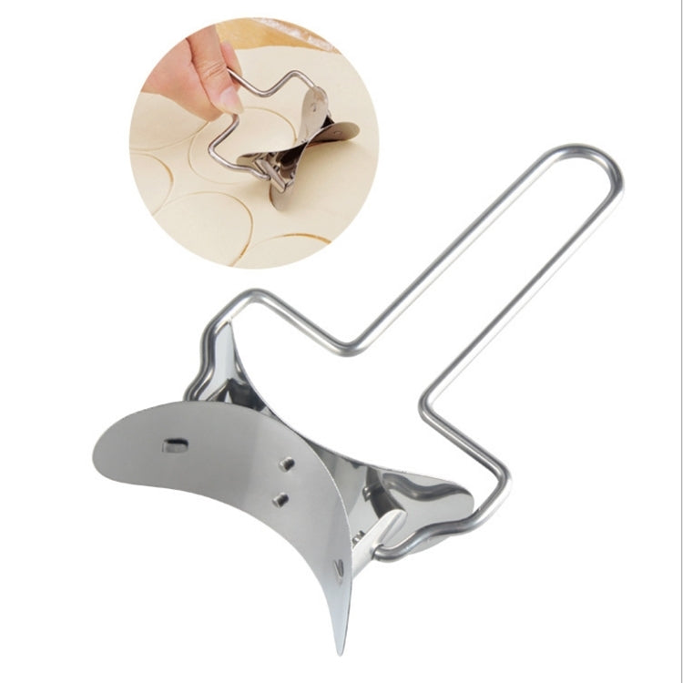 Stainless steel dumpling mould cutter, curved base and attached cutting wheel