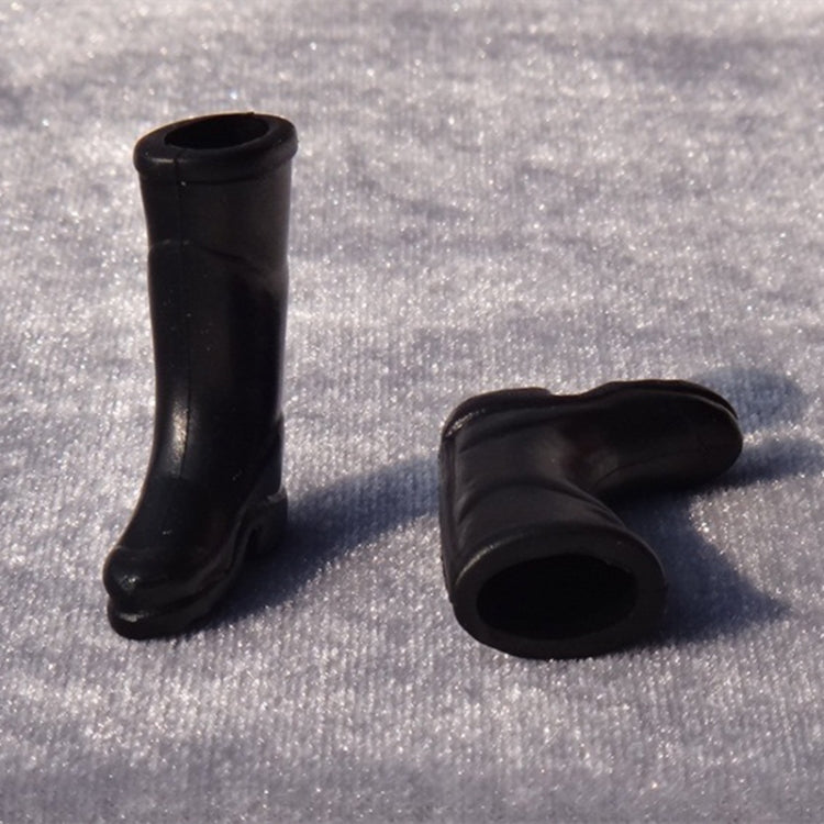 Mini long tube rain boots, black plastic, pair with open boot tops