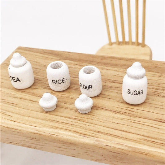 3 Sets 1:12 Mini Doll House Dollhouse Miniatures Furniture Food Play Tea Salt Jar 4 PCS / Set, 3 Sets Tea Salt Jar
