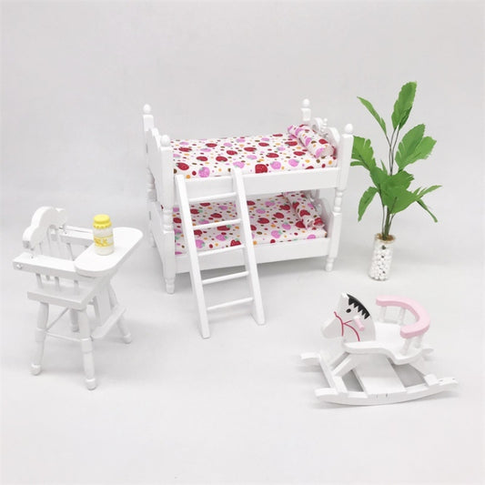 1:12 Mini House Toy Simulation Children Wooden Bunk Bed