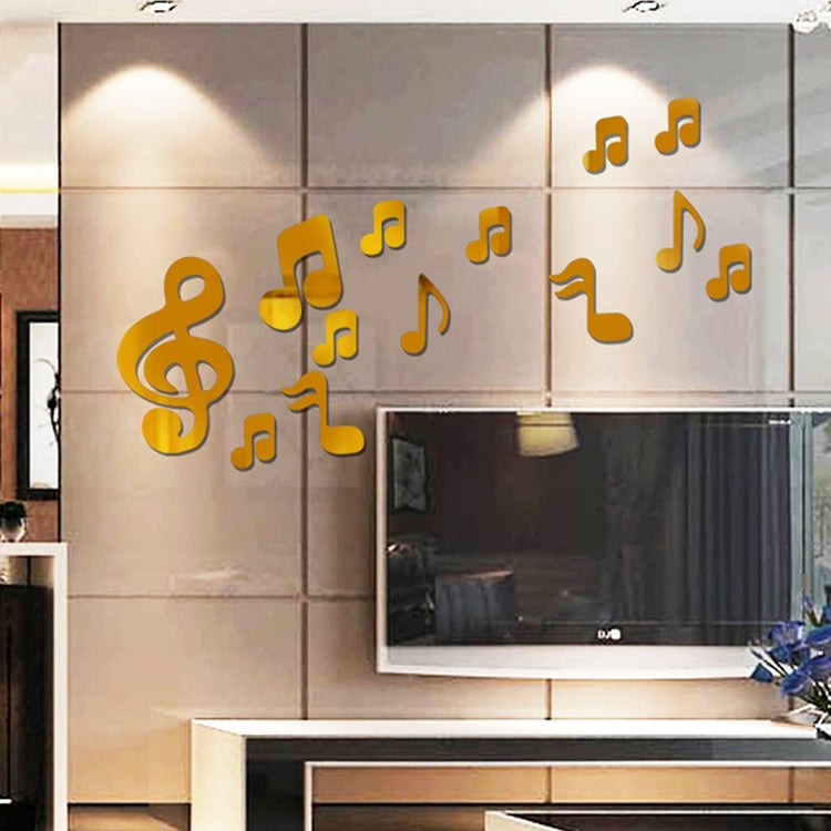 Gold 3D musical note and treble clef acrylic wall stickers with small notes