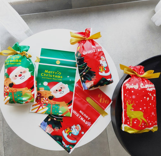 50pcs / Pack Christmas Gift Bag Candy Biscuit Drawstring Bundle Christmas Cookie Bag, Drawstring Bundle Cookie Bag