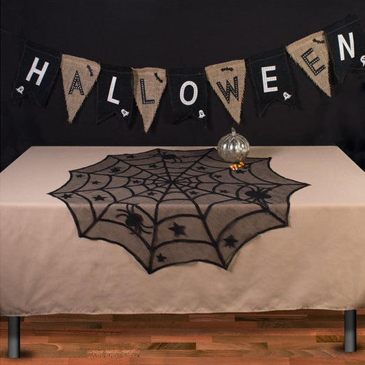 Halloween Party Black Lace Spider Web Tablecloth Decoration, 102x102CM