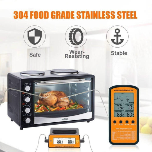 Wireless Remote BBQ Thermometer Dual Probe Digital Cooking Meat Food Oven Thermometer, DTH-106