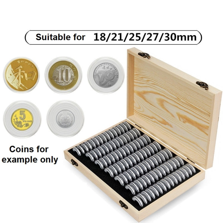 Wooden coin storage box with coin rolls and coin display examples
