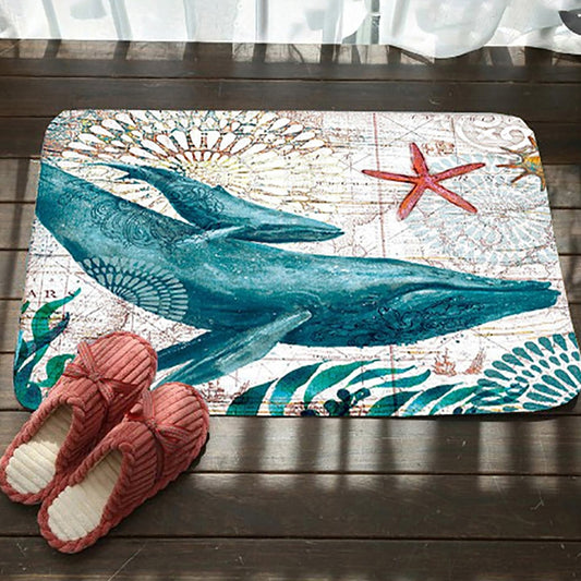 Marine Series Pattern Bathroom Toilet Non-slip Mat Flannel Absorbent Foot Pad, 46x76cm, 50x80cm