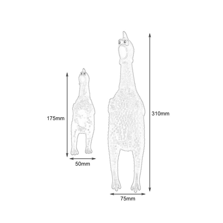 Rubber screaming chicken toy size diagram with 175 mm and 310 mm measurements.