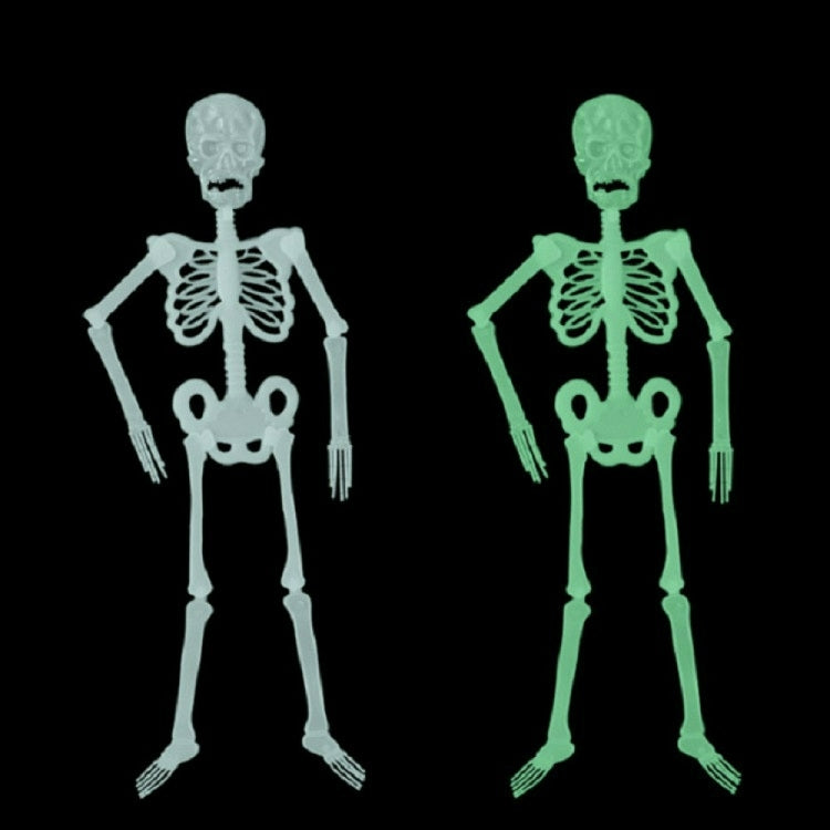 Fluorescent skeleton Halloween prop, pair of white and green glowing standing skeletons