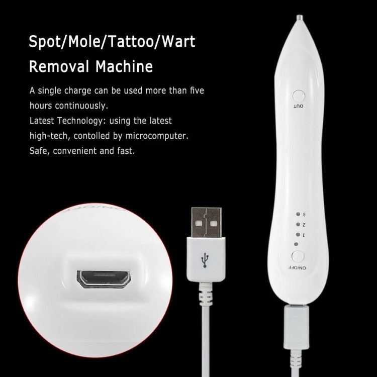 White USB rechargeable spot remover machine pen with charging port and controls