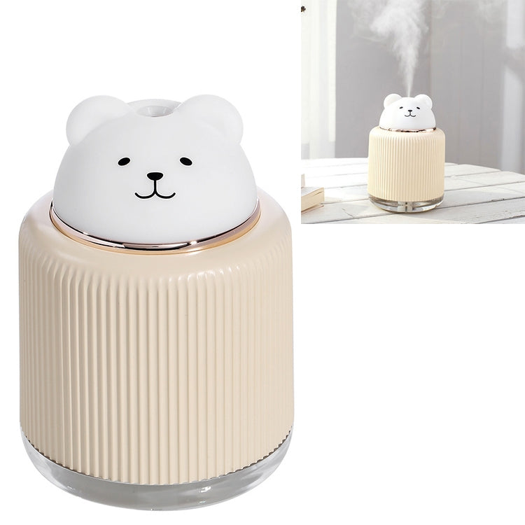 USB bear-face humidifier night light with white body and softly lit base