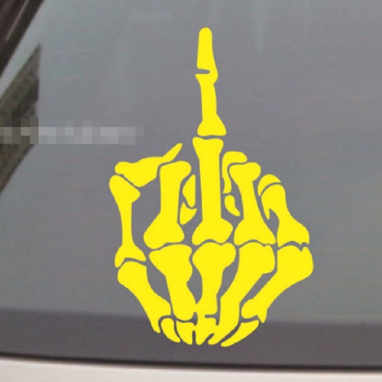 Yellow hand gesture car decal with raised middle finger graphic