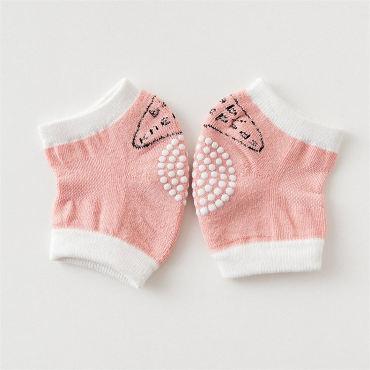 Pink cotton baby knee pads with non-slip dotted grip and white cuffs