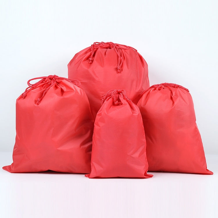 Red nylon drawstring storage bags set with 4 sizes for travel, waterproof fabric
