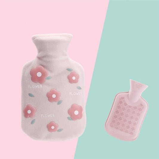 Cartoon Flowers Plush Hot Water Bottle Bag Injection Water Hand Warmer