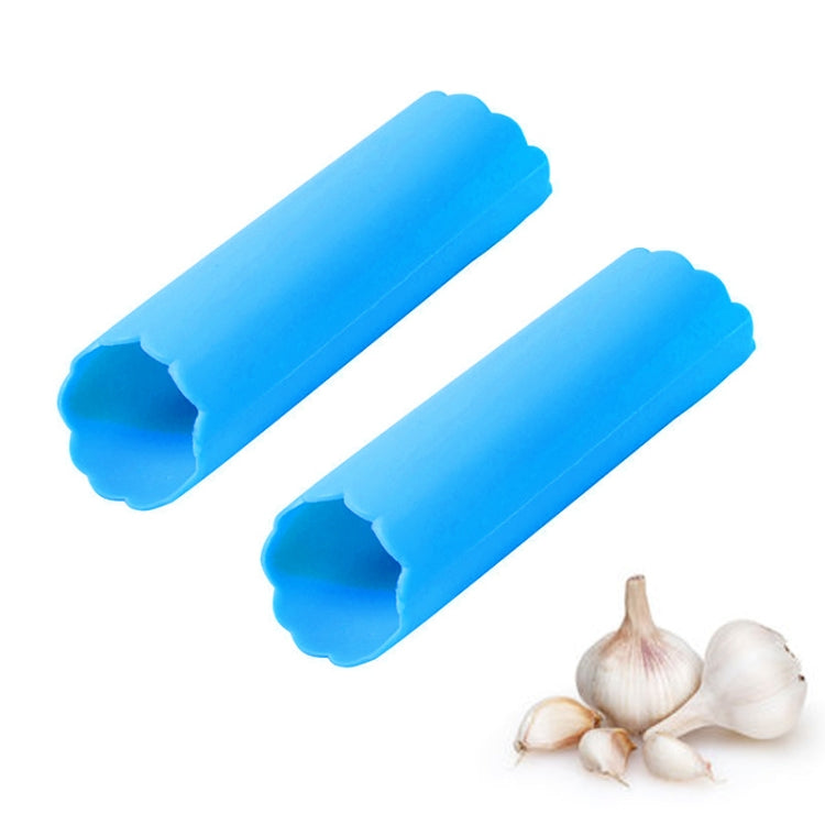 Silicone garlic peeler set, two blue peelers with scalloped edge