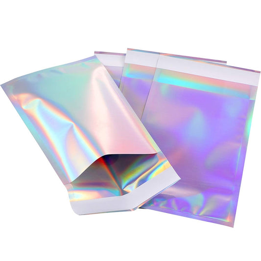 100 PCS / Set Laser Self Sealing Plastic Envelopes Mailing Bags Gift Packaging Bags, 11.5cmx16.5cm+4cm, 16.5cmx23cm+4cm, 23cmx32.5cm+4cm, 35cmx40cm+4cm