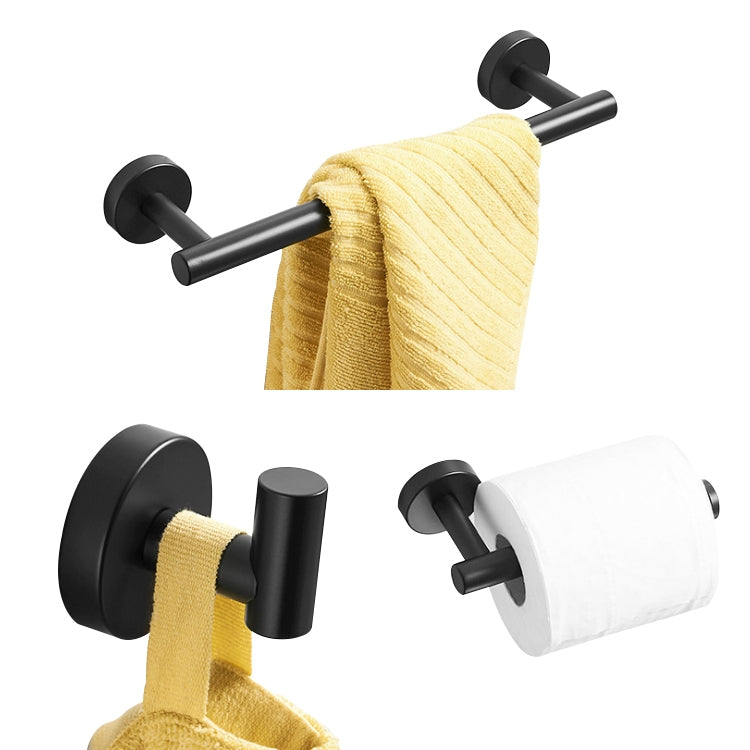 3-in-1 black bathroom towel bar set with two hooks and paper towel holder, matte finish