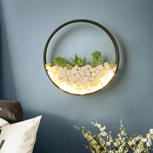 Living Room Background Wall Bedroom Bedside Round Succulent Garden Decorative Wall Lamp, 20 x 5 cm, 30 x 5 cm
