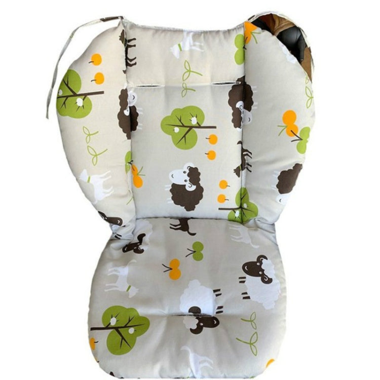 White quilted stroller cushion with farm-animal print, padded seat and back panel