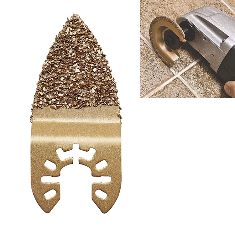 Triangular abrasive carbide saw blade with textured edge and curved carbide base