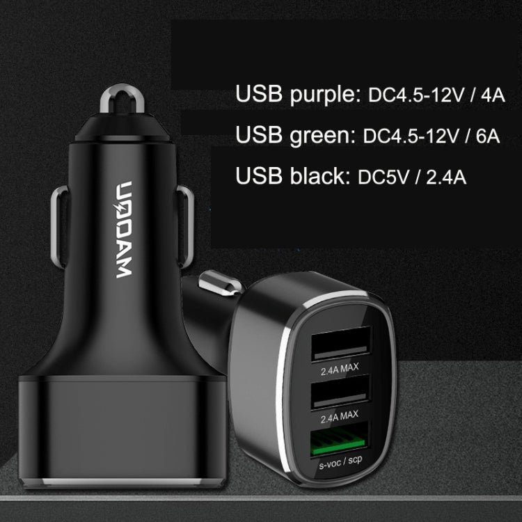 QIAKEY 3-port fast car charger set, black housing with dual USB ports