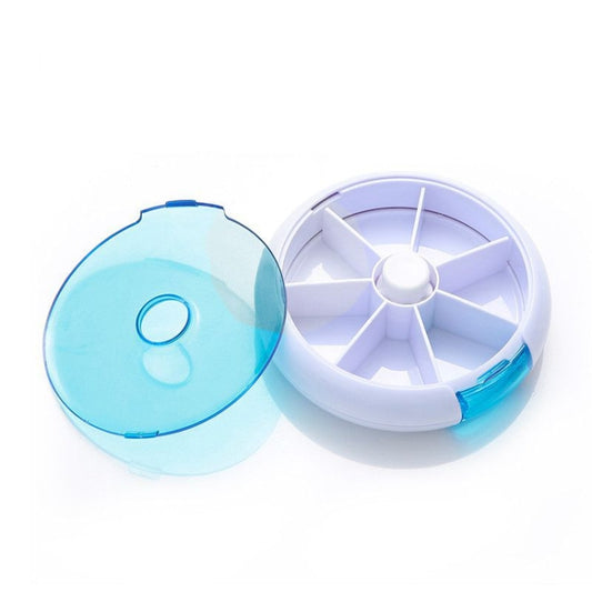 2 PCS Creative Multifunctional Round Portable Seven-grid Rotating Plastic Pill Box