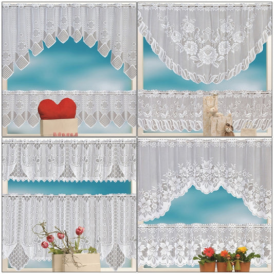 White Translucent Coffee Curtain Tulle Lace Sheer Warp Knitted Jacquard Curtains Bedroom Curtains, Lower Curtain, Upper Curtain, Upper And Lower Curtain