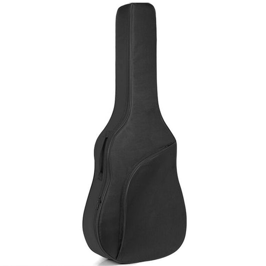 Black guitar storage bag for 36–38 inch instruments, padded body and front zip