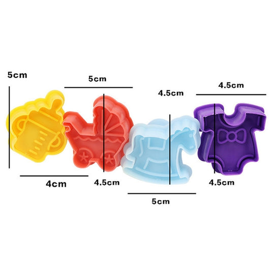 4 in 1 3D Baby Series Biscuit Mold Fondant Pressing Tools, Random Color Delivery, 4 in 1 3D Baby Series