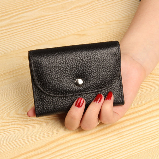 Short Mini Slim Top-grain Leather Wallet Card Bag Zip Coin Pocket, Gray, Black, Blue, Pink, Big Red