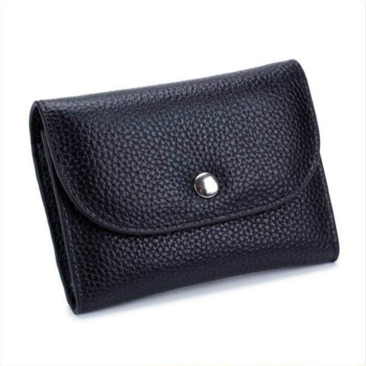 Short Mini Slim Top-grain Leather Wallet Card Bag Zip Coin Pocket, Gray, Black, Blue, Pink, Big Red