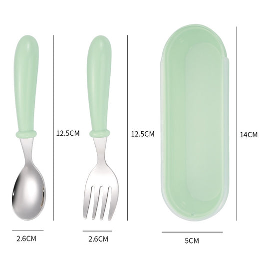 3 PCS/ Set 304 Stainless Steel Spoon and Fork Box Cute Baby Kindergarten Tableware Set