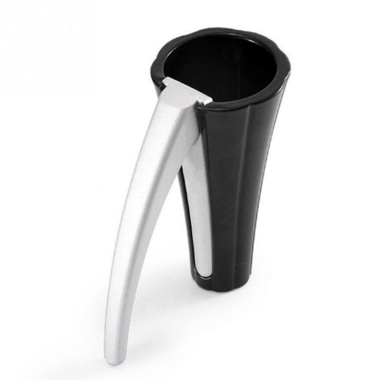 Black funnel-shaped nutcracker tool with silver lever and curved clamp jaw