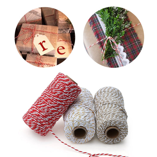 Two-color Cotton Thread Handmade DIY Drawstring Gift Box Packing Rope, 2mm Thick (100m / Roll)