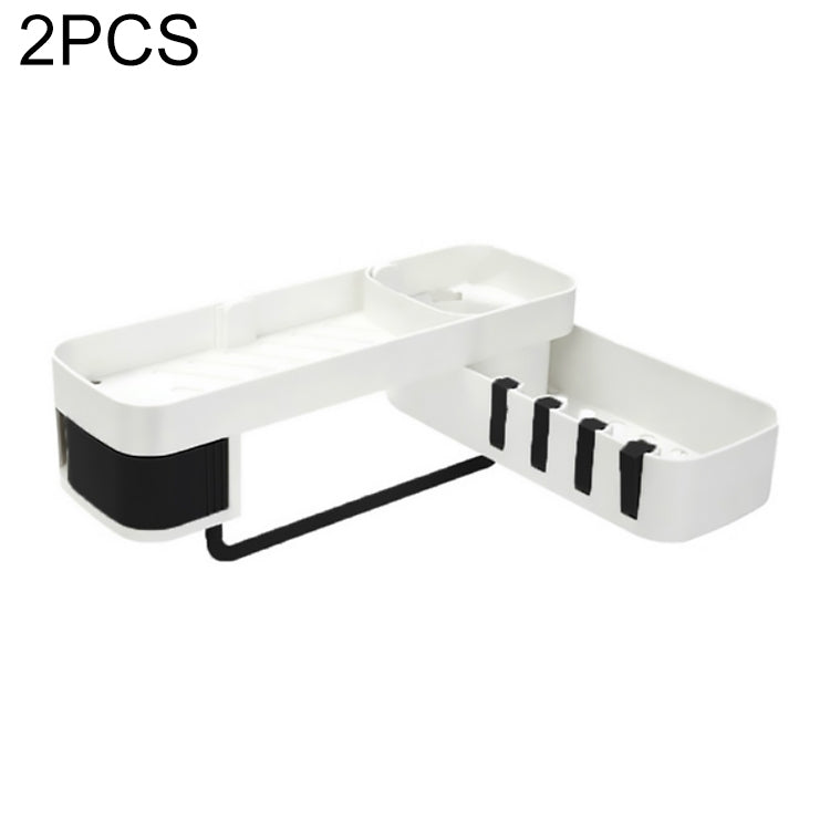 2-piece shower shelf caddy with black end grips and detachable cup holders, white