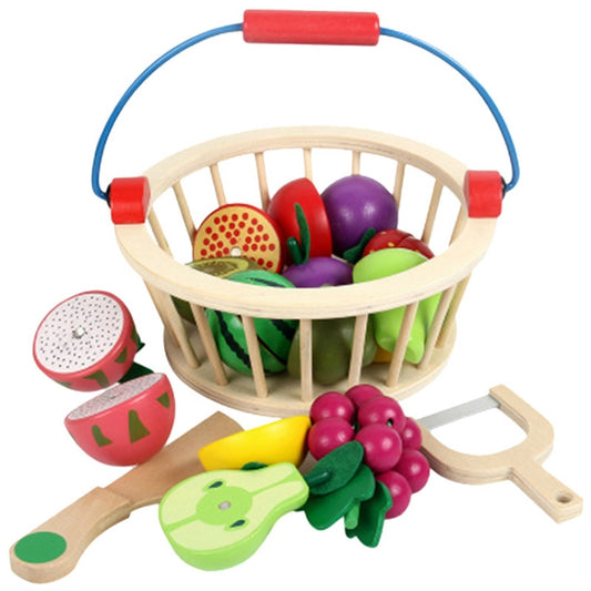 Children Wooden Magnetic Cut fruit and Vegetables Baby Cut Music Play House Kitchen Toys, YLB-14 PCS Vegetable Basket, YLB-12 PCS Fruit Basket