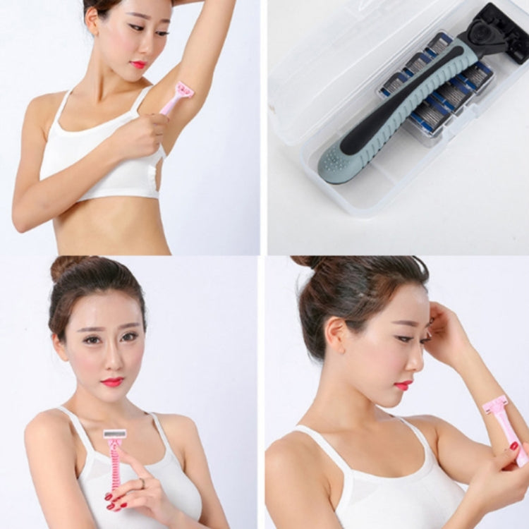 Blue manual hair shaver set with spare blades in a white storage case