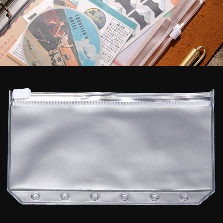 Clear PVC zipper storage pouch with snap holes, full front view