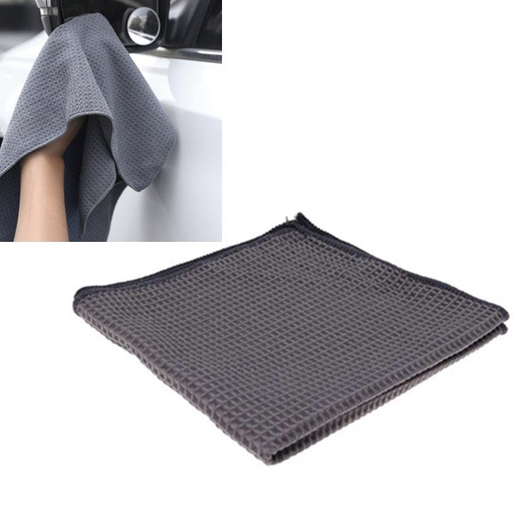 Gray honeycomb microfiber car washing towel, folded square with diamond texture, 40x40cm
