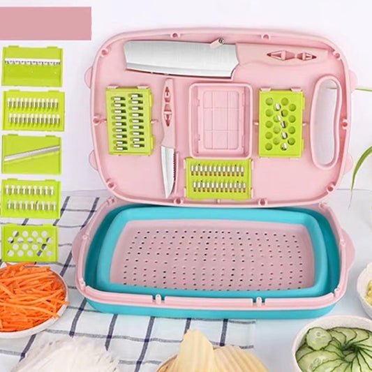 9 in 1 Folding Cutting Board Plastic Multi Function Household Cutting Board Kitchen Antibacterial Mildew Cutting Board Cutting Knife Set
